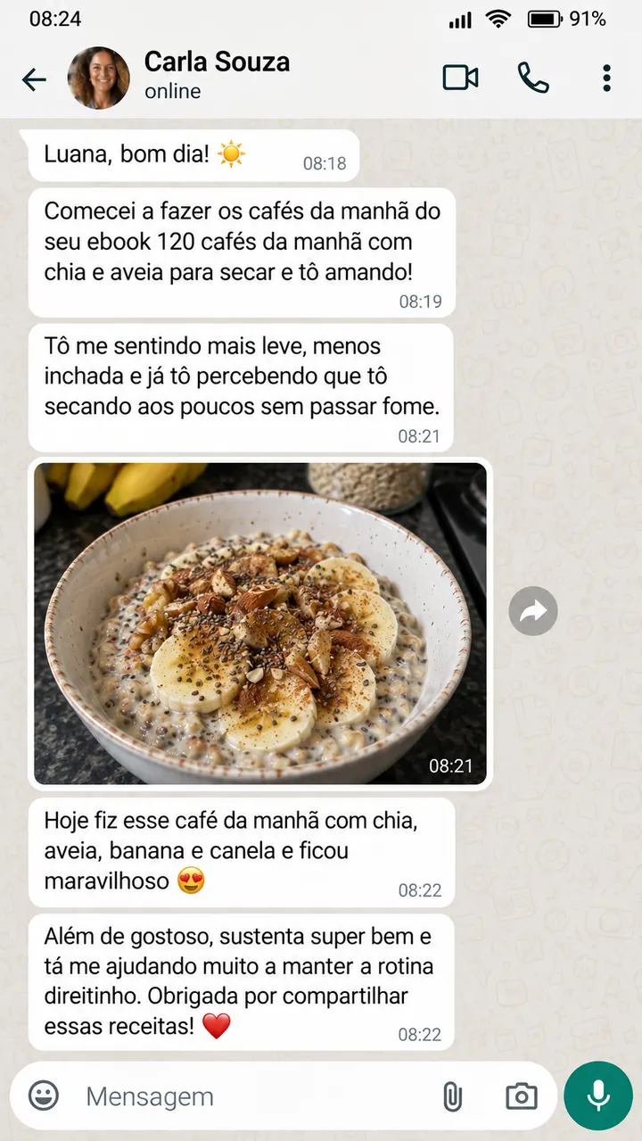 Conversa de Carla Souza sobre as receitas