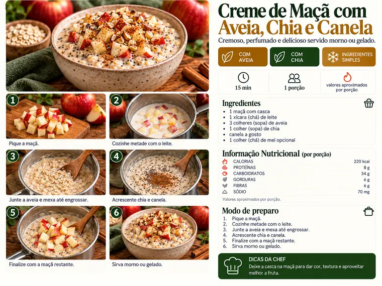 Página da receita Creme de Maçã com Aveia, Chia e Canela
