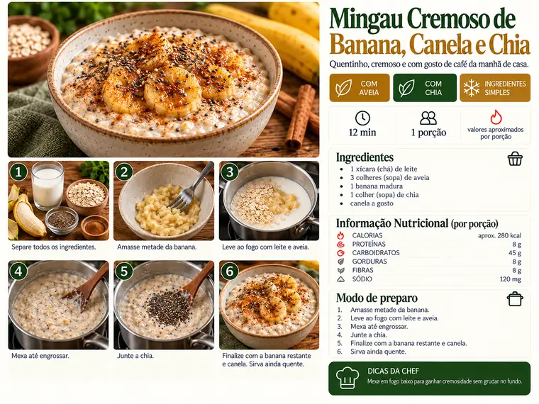 Página da receita Mingau Cremoso de Banana, Canela e Chia