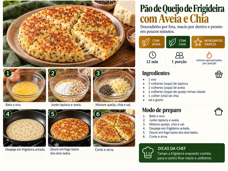 Página da receita Pão de Queijo de Frigideira com Aveia e Chia
