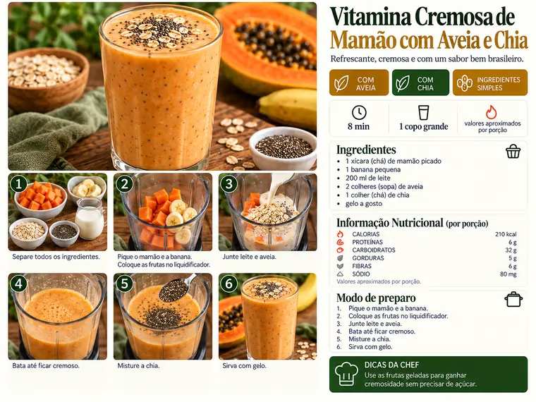 Página da receita Vitamina Cremosa de Mamão com Aveia e Chia